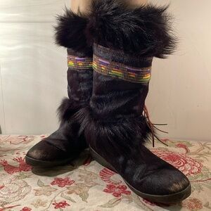 Vtg Tecnica Italian Chocolate Brown Goatskin & Fur Scandia Apres Boots
